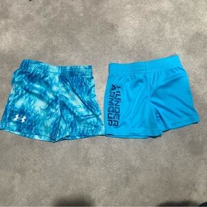 2 Pairs Toddler Boys Under Armour Tie-Dye and Solid Blue Athletic Shorts Sz 12m